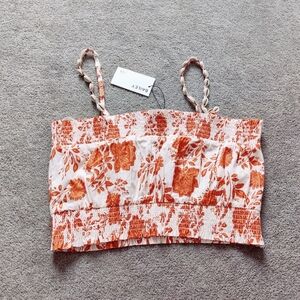 Bailey 44 Smocked Floral Print Crop Top - Orange and White Bohemian Beach Resort